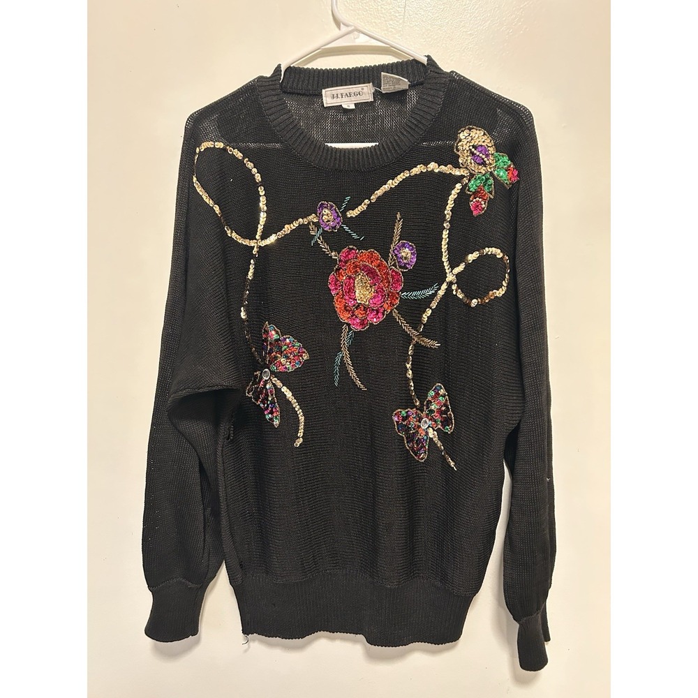 Vintage JJ Fargo  Knit Sweater Womens Sequin Size S Funky Hipster Flashy